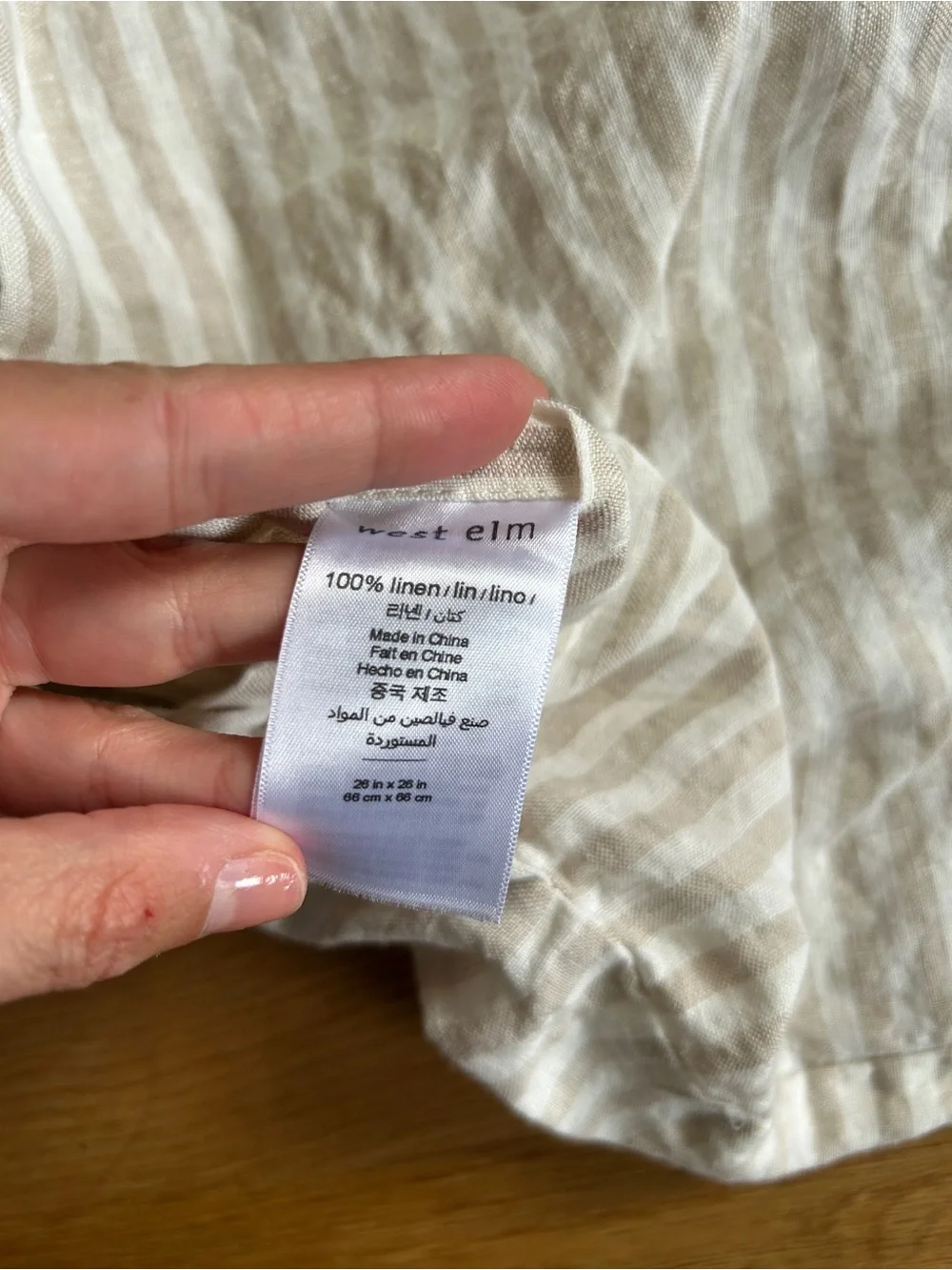 West Elm Cream and Tan Striped 100% Linen Pillow Cover 26x26
